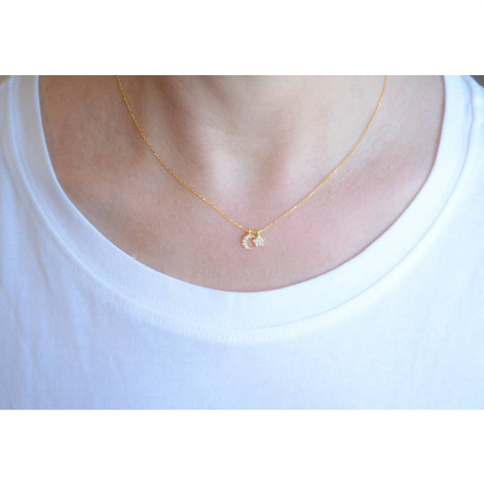 CZ Moon & Star Necklace