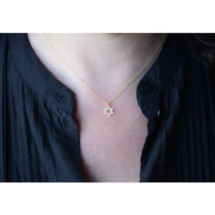 AJS CZ Star of David Necklace Gold N383-SOD