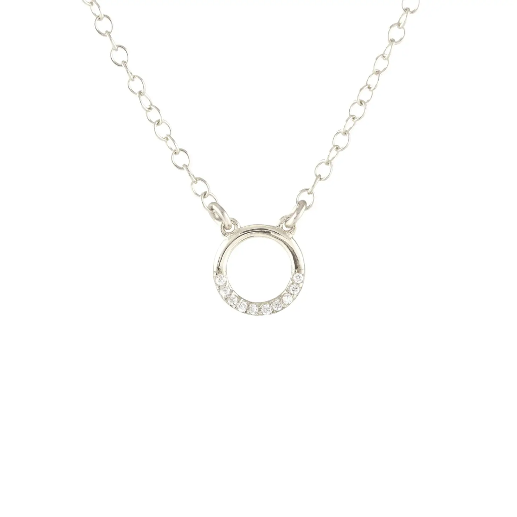 Kris Nations Circle Crystal Outline Necklace Silver N931-S