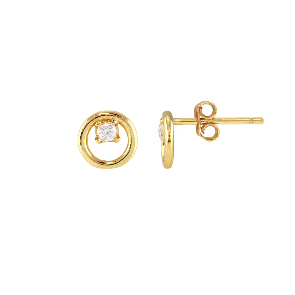 Kris Nations Circle Outline with Prong Set Crystal Studs Gold E789-G