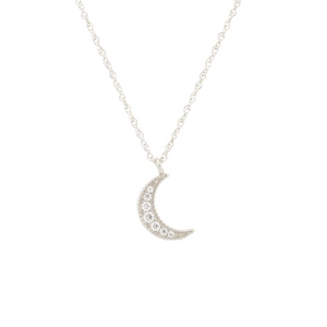 Kris Nations Crescent Moon Pave Necklace Silver N691-S