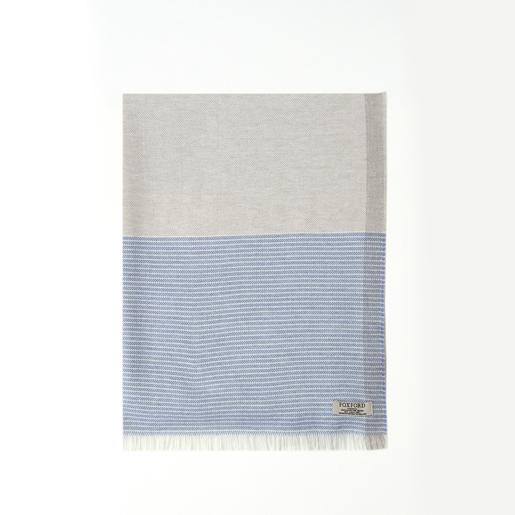 Foxford Woollen Mills White, Mink & Blue Merino Stole 4215/H8