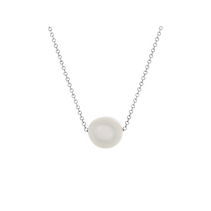Pamela Lauz Element White Pearl Slide Necklace Silver ELE-S021-16