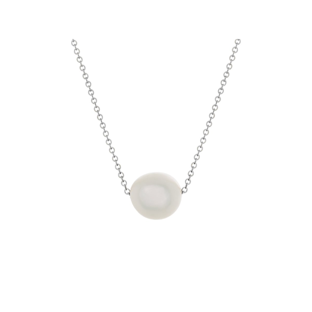 Pamela Lauz Element White Pearl Slide Necklace Silver ELE-S021-16