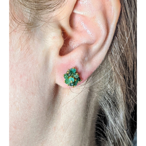 Kate Wood Emerald Pompom Studs Gold PP-E02-EVY