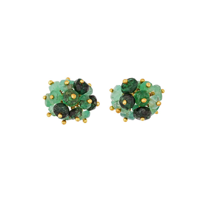 Kate Wood Emerald Pompom Studs Gold PP-E02-EVY