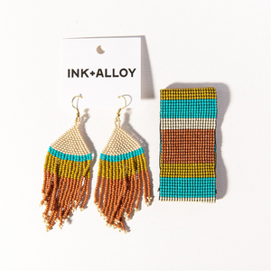Ink + Alloy Erin Colour Block Stripe Fringe Earrings Rust SBER2001RU