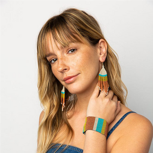 Ink + Alloy Erin Colour Block Stripe Fringe Earrings Rust SBER2001RU
