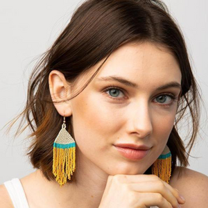 Ink + Alloy Erin Colour Block Stripe Fringe Earrings Yellow SBER2001Y