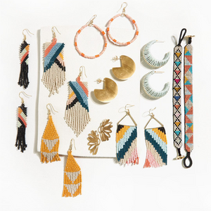 Ink + Alloy Fiona Angles Beaded Fringe Earrings Cream SBER2900I