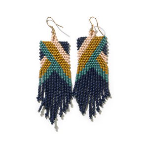 Ink + Alloy Fiona Angles Beaded Fringe Earrings Navy SBER2900NA