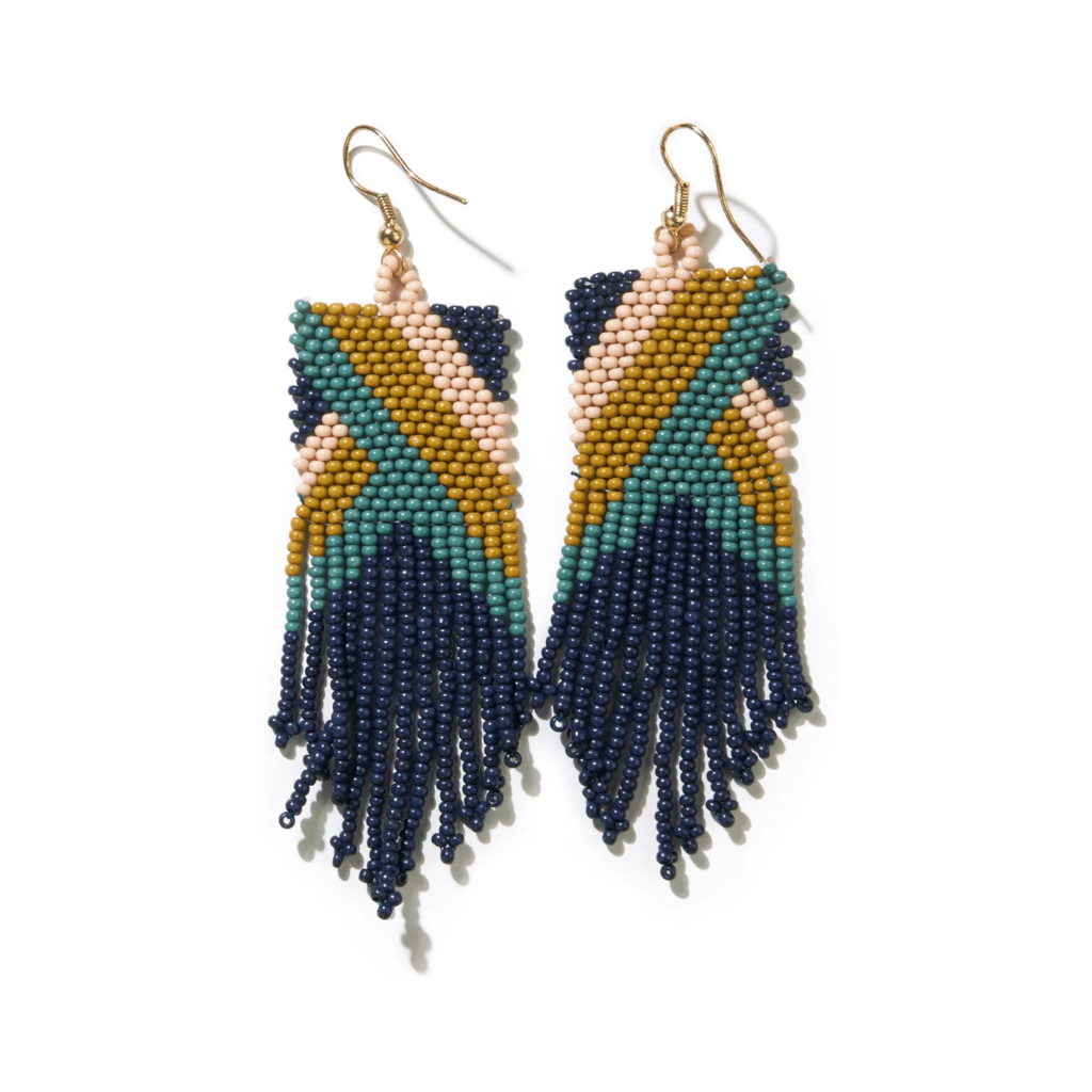 Ink + Alloy Fiona Angles Beaded Fringe Earrings Navy SBER2900NA