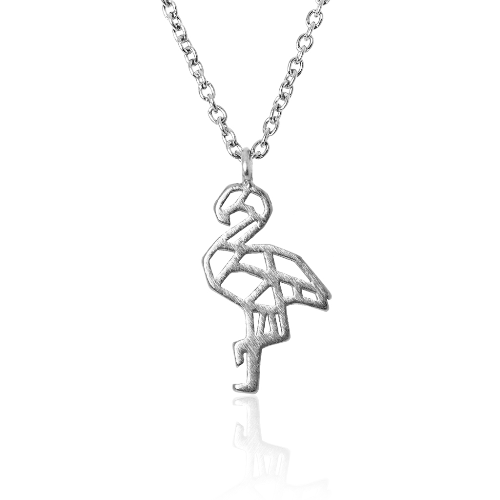 jj+rr Flamingo Origami Necklace Silver 7N12-S