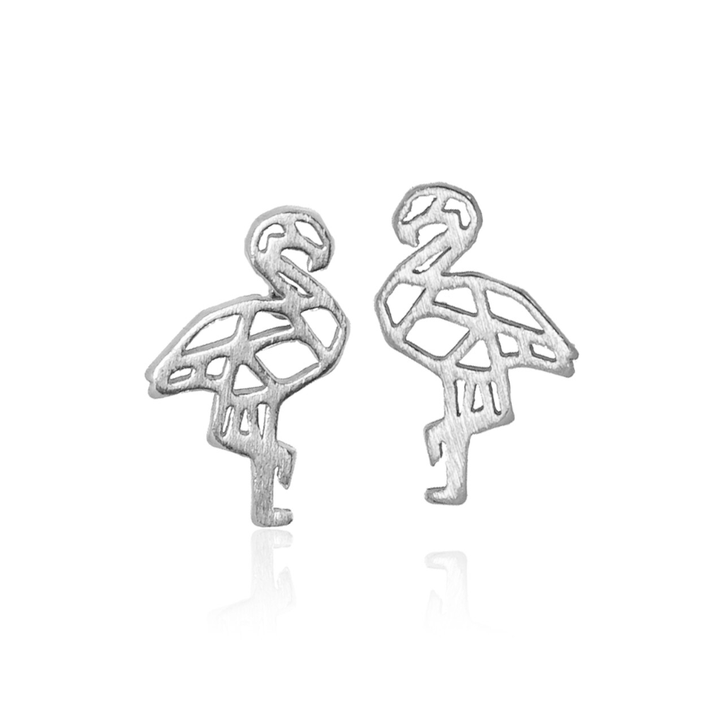 jj+rr Flamingo Origami Studs Silver 7E12-S