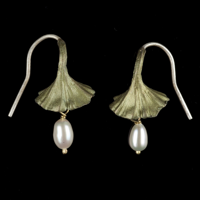 Silver Seasons Ginkgo Pearl Drop Earrings 4204BZWP
