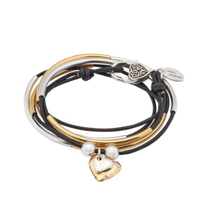 Lizzy James Girlfriend Gold/Silver 2 Hearts Wrap Bracelet