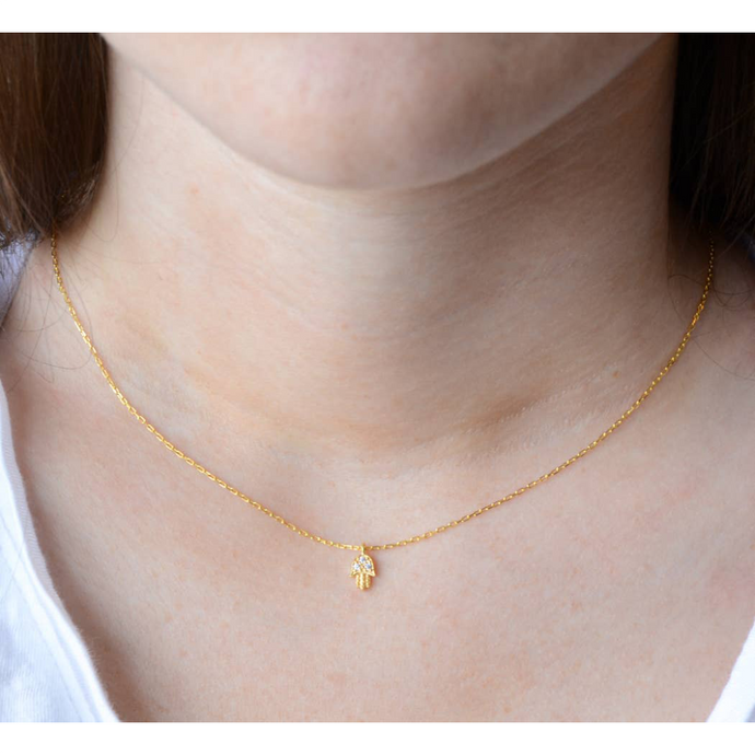 AJS Gold CZ Hamsa Necklace N383-GP HAMSA