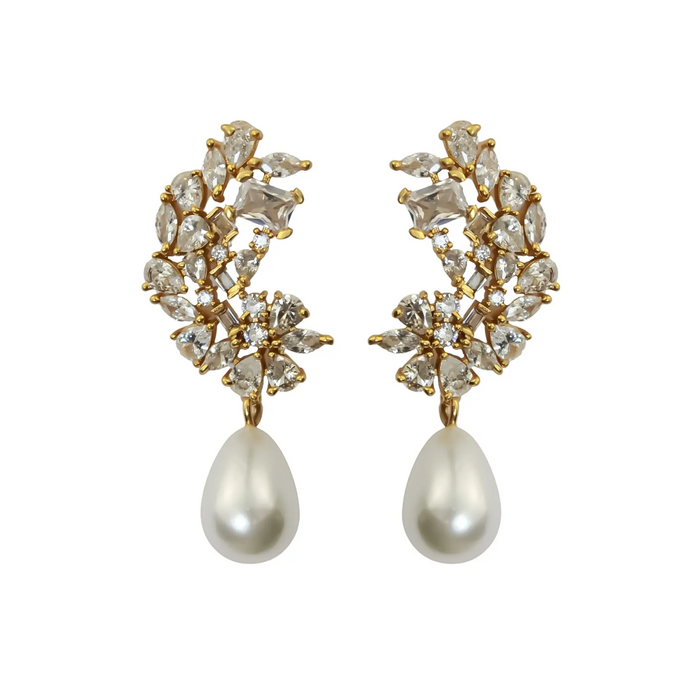 Bombay Sunset Golden Frosty Pearl Earrings White 20EA-00957-GOWHUU	