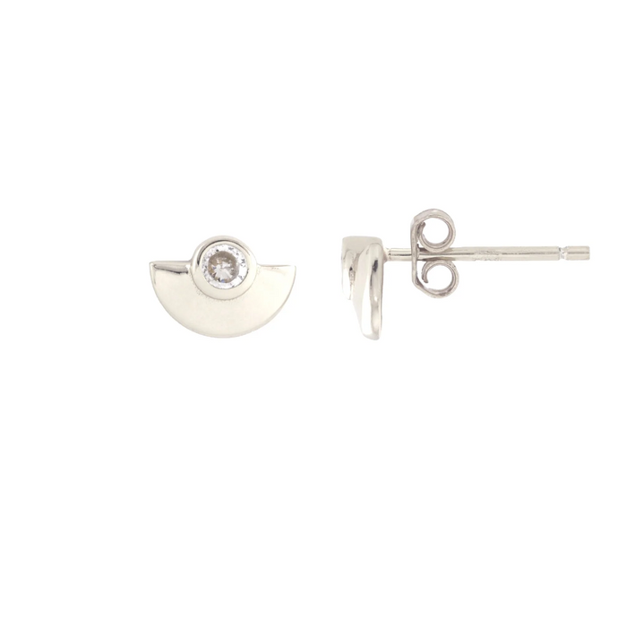 Kris Nations Half Moon Crystal Studs Silver E762-S