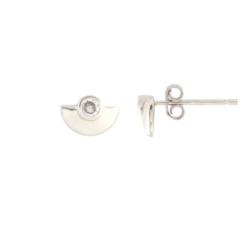 Kris Nations Half Moon Crystal Studs Silver E762-S