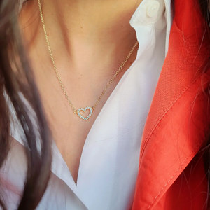 Kris Nations Heart Crystal Outline Necklace Gold N927-G
