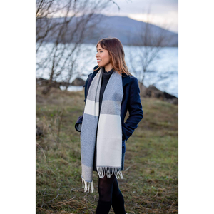Foxford Woollen Mills White, Uniform & Jeans Mix Stripe Scarf 4269/C3