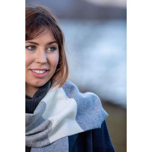 Foxford Woollen Mills White, Uniform & Jeans Mix Stripe Scarf 4269/C3