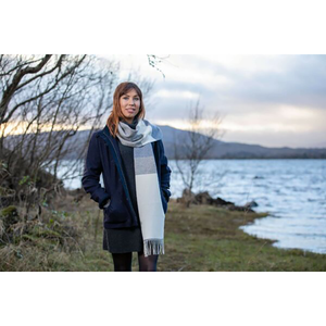 Foxford Woollen Mills White, Uniform & Jeans Mix Stripe Scarf 4269/C3