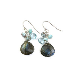 Philippa Roberts Labradorite, Blue Topaz & Larimar Cluster Earrings 160-10SE