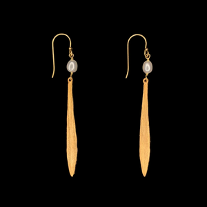 Silver Seasons Leaf & Bud Long Pearl Drop Earrings 3715BZ