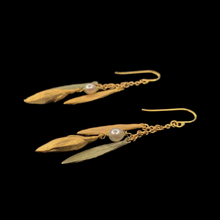 Silver Seasons Leaf & Bud Three Leaf Pearl Drop Earrings 3717BZ
