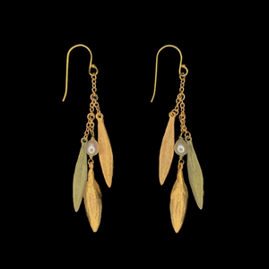 Silver Seasons Leaf & Bud Three Leaf Pearl Drop Earrings 3717BZ