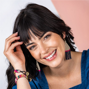 Ink + Alloy Lennon Colour Block Stripe Fringe Earrings Navy SBER3800NA