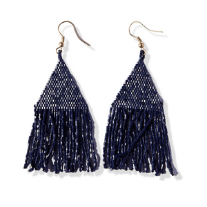 Ink + Alloy Lexie Solid Beaded Fringe Earrings Navy LXER0501NA