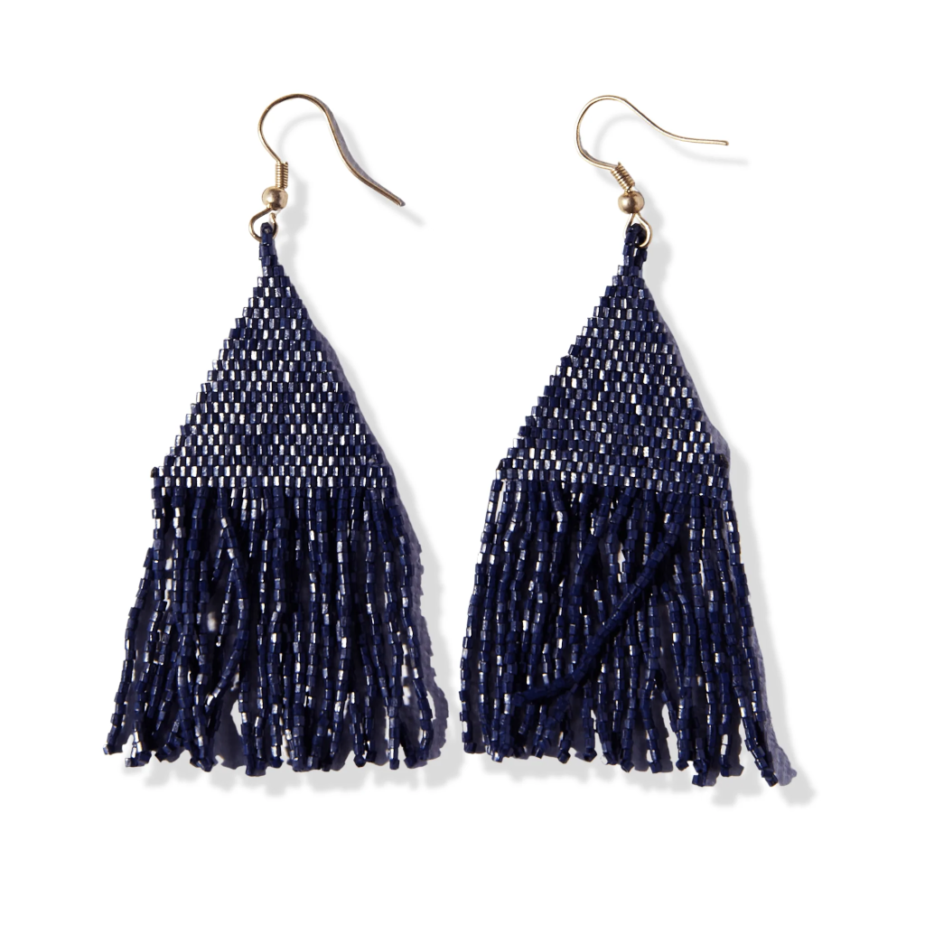 Ink + Alloy Lexie Solid Beaded Fringe Earrings Navy LXER0501NA