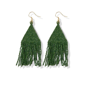Ink + Alloy Lexie Solid Beaded Fringe Earrings Emerald Green LXER0501EM