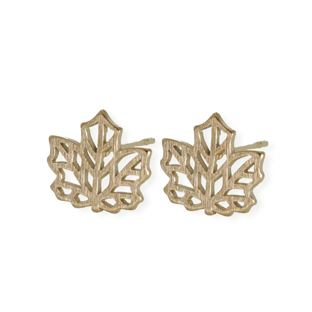 jj+rr Maple Leaf Origami Studs Gold 7E9-G