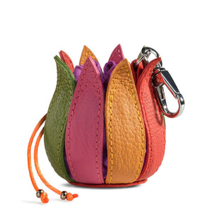 bylin My Little Tulip Coin Purse in Structure Orange Lime Pink Yellow with Violet Canvas