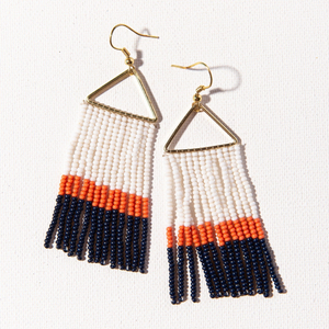 INK + ALLOY Navy Coral White Colour Block Fringe on Triangle Earrings SBER2301WH