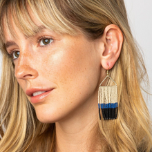 INK + ALLOY Navy Lapis Ivory Colour Block Fringe on Triangle Earrings SBER2301NA