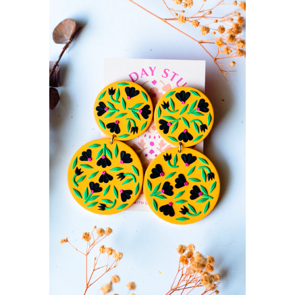 Slow Day Studios Orange Large Floral Statement Earrings