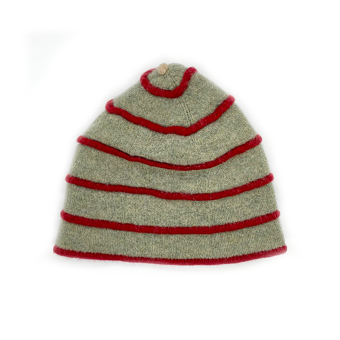 Katie Mawson Pale Olive Green Striped Hat KMAHA5GREENGREY