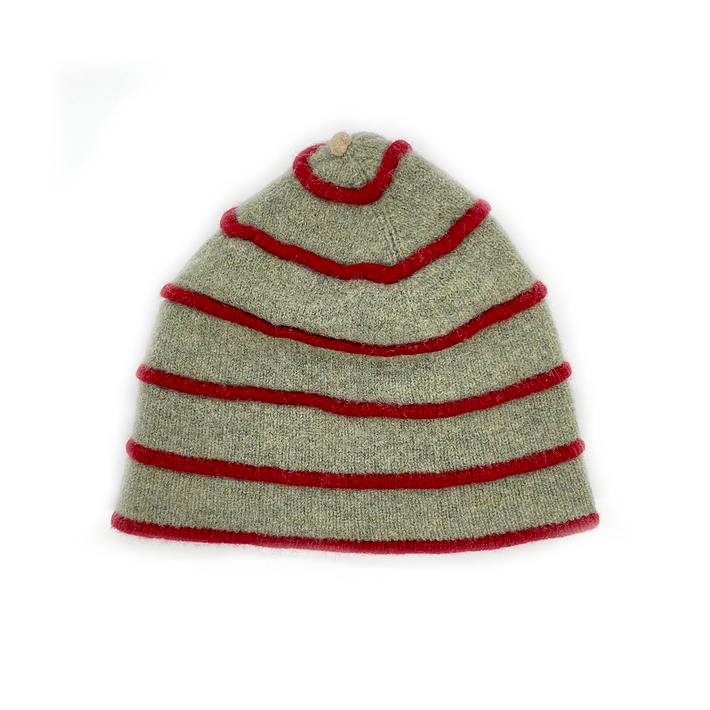 Katie Mawson Pale Olive Green Striped Hat KMAHA5GREENGREY
