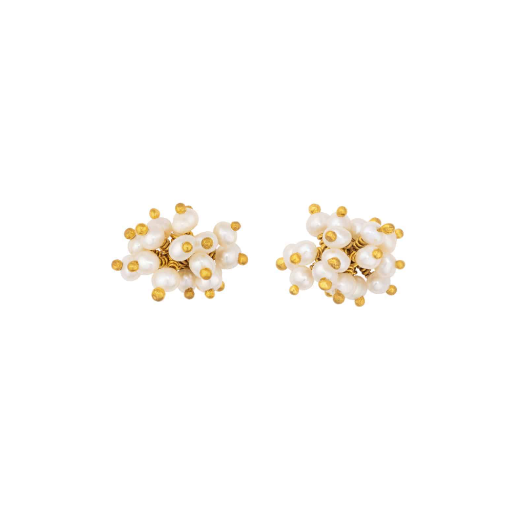 Kate Wood Pearl Pompom Studs Gold PP-E02-PVY