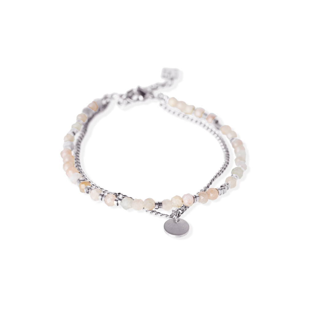 jj+rr Pink Aventurine Stone & Curb Chain Bracelet Silver 10B1SPINK