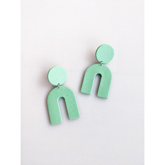 Slow Day Studios Speckled Sage Arch Dangle Earrings