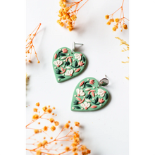 Slow Day Studios Speckled Sage Floral Heart Dangle Earrings