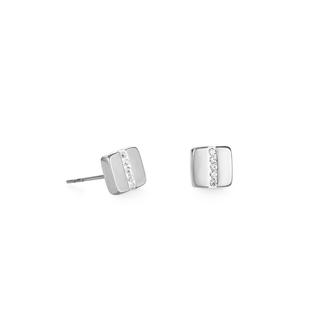 Coeur de Lion Square Silver Crystal Pave Studs 0125-21-1800