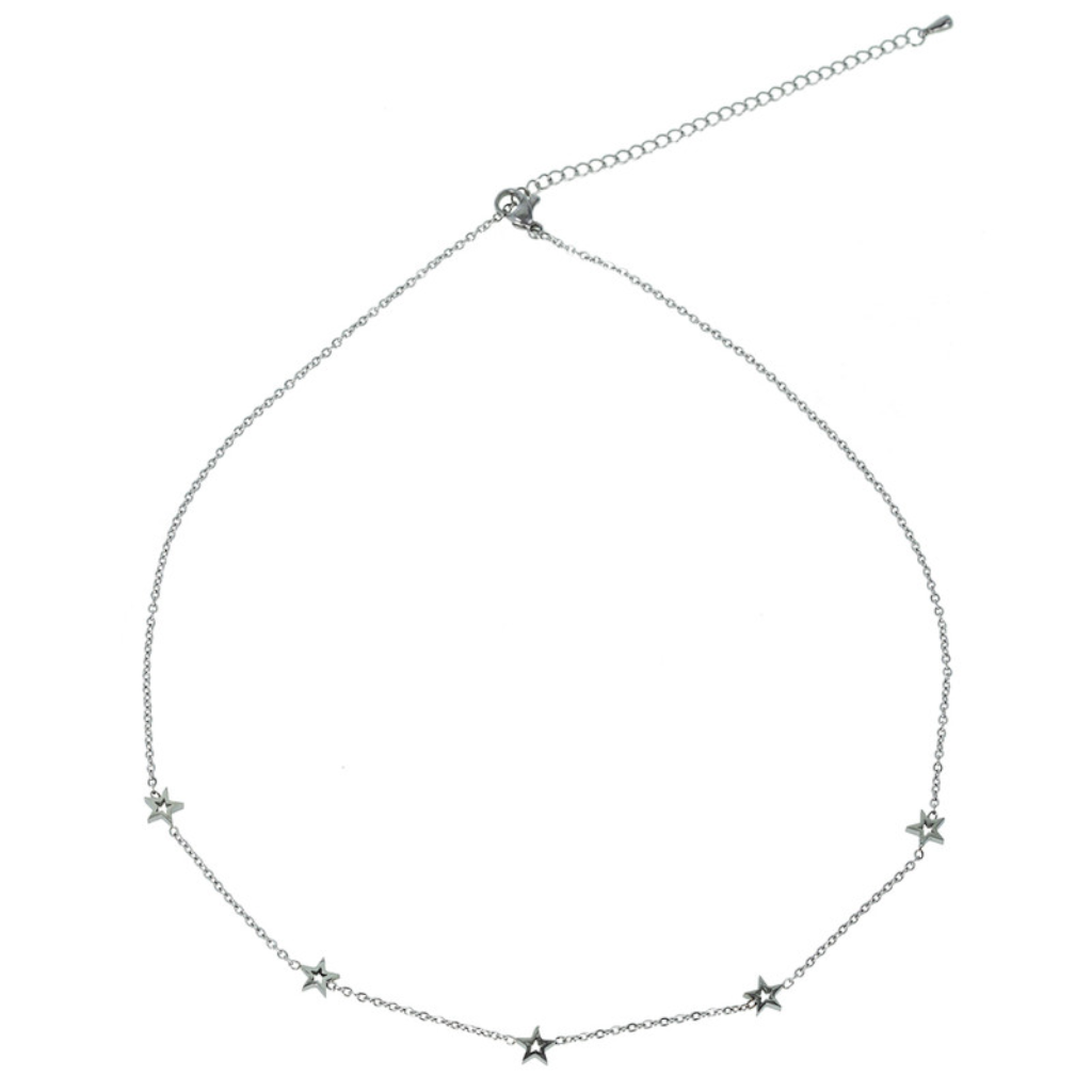 jj+rr Stationed Open Star Necklace Silver 8N4S