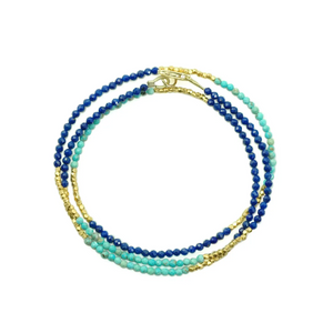 Philippa Roberts Turquoise & Lapis Triple Wrap Bracelet Gold 171-39vb